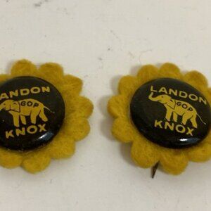 Antique (2) 1936 Landon Knox President Campaign Button Sunflower Pinback 3/4"